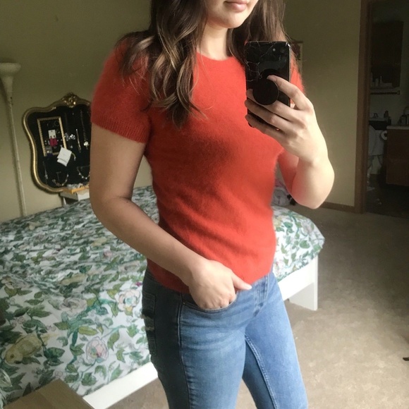 kate spade Sweaters - Kate Spade Orange Rabbit Hair Short Sleeve Sweater